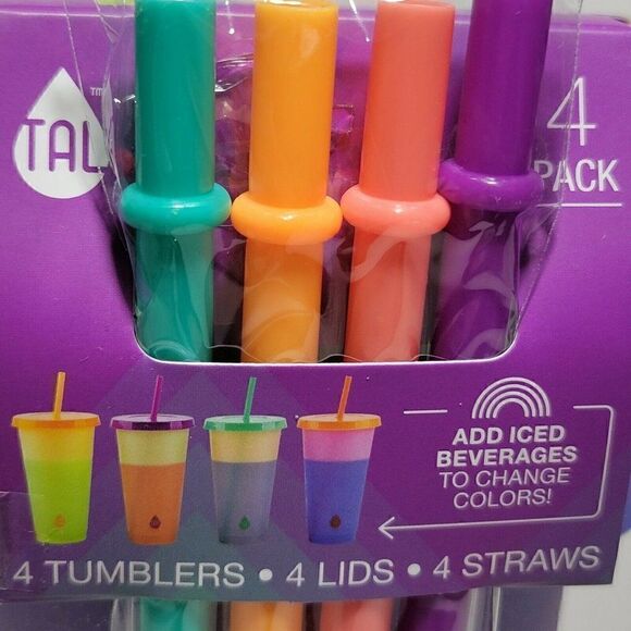 TAL Color Changing Tumbler Cups Lids Straws Reusable 4Pk 24 Oz Glitter Finish - Picture 2 of 7